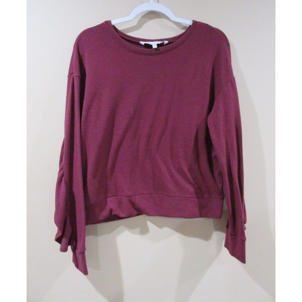 Cupcakes and Cashmere Ruffle Sweater Women Med Burgundy Supersoft